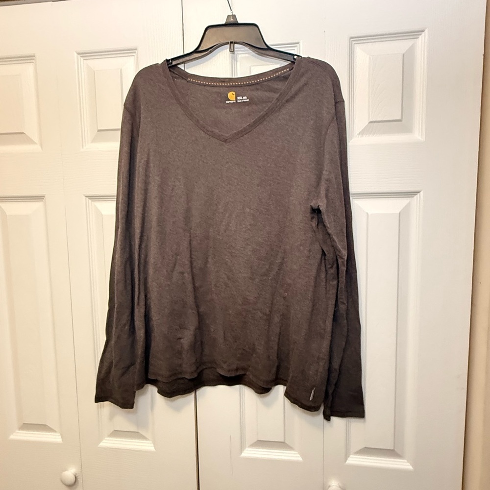 Carhartt Brown Long Sleeve V-Neck Tee XXL (20) 100% Cotton